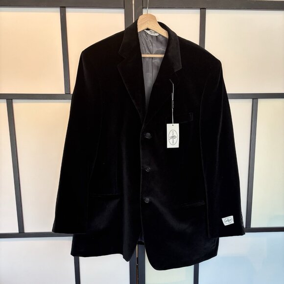 Linea Uomo 48R Blazer Sport Coat Mens Solid Black Velvet Preppy Quiet Luxury.NWT